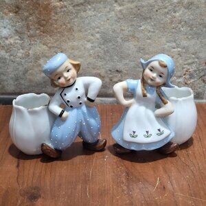 Vintage Dutch Boy Dutch Girl Planter Set of 2